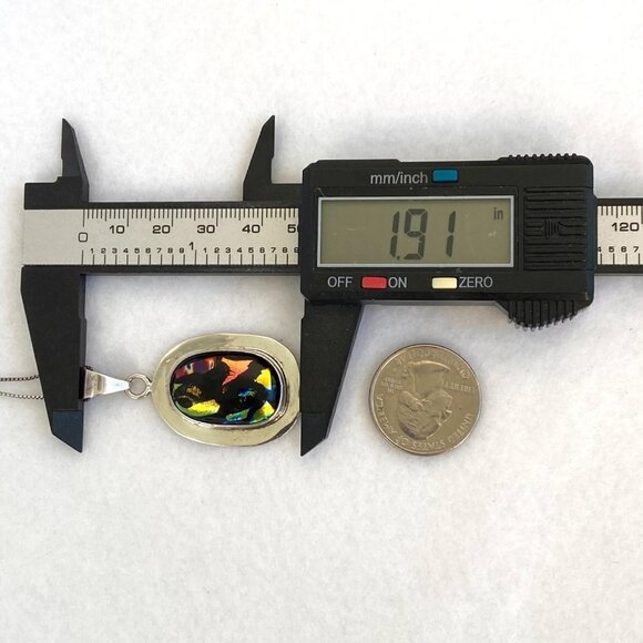 Sterling Silver 925 Oval Multi Color Dichroic Glass Pendant Necklace 18" Chain - Picture 13 of 16